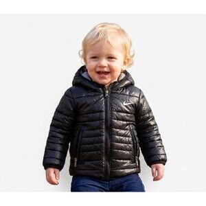Nike Baby Boys Black Puffer Jacket Coat Fleece Lined Hooded Winter 18M K905-023